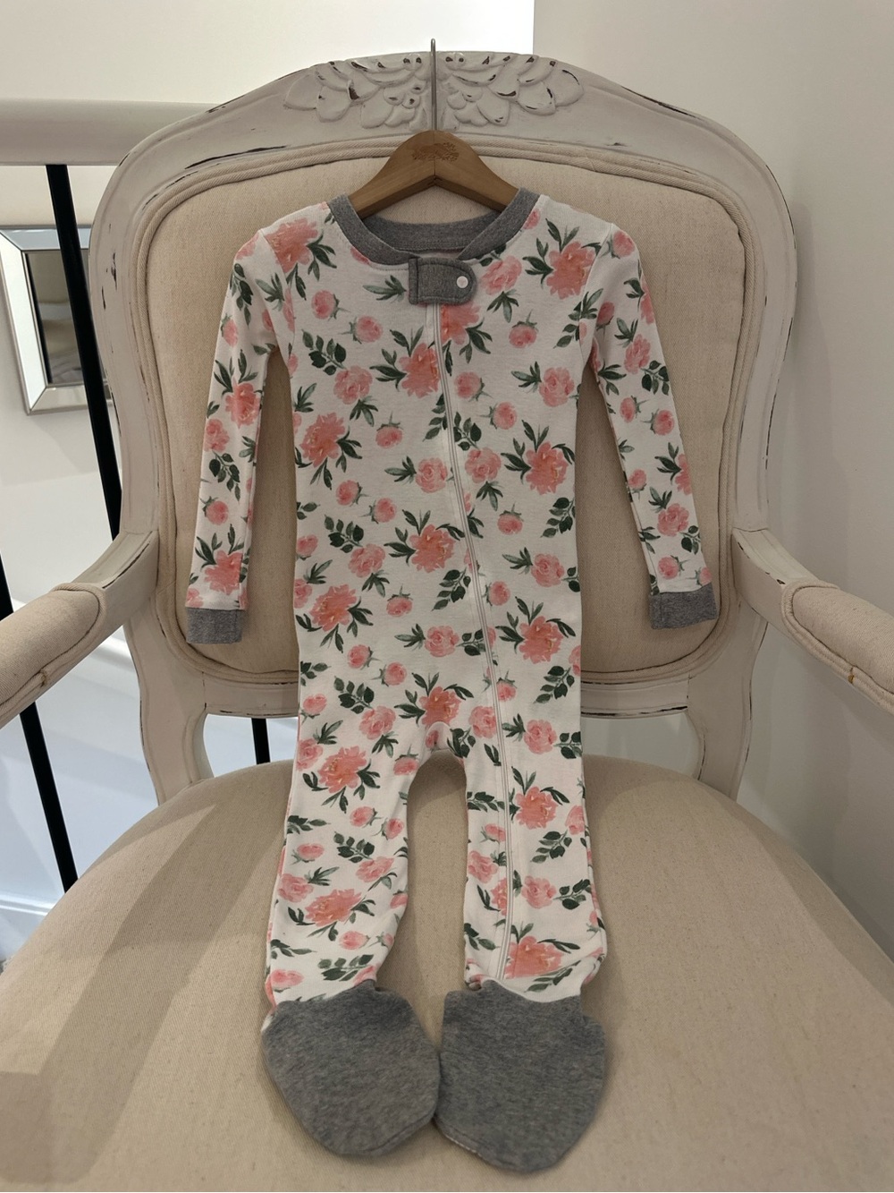 🤍 24 Mth Organic Cotton Burt's Bees Baby Peach Rose Floral Footed Sleeper